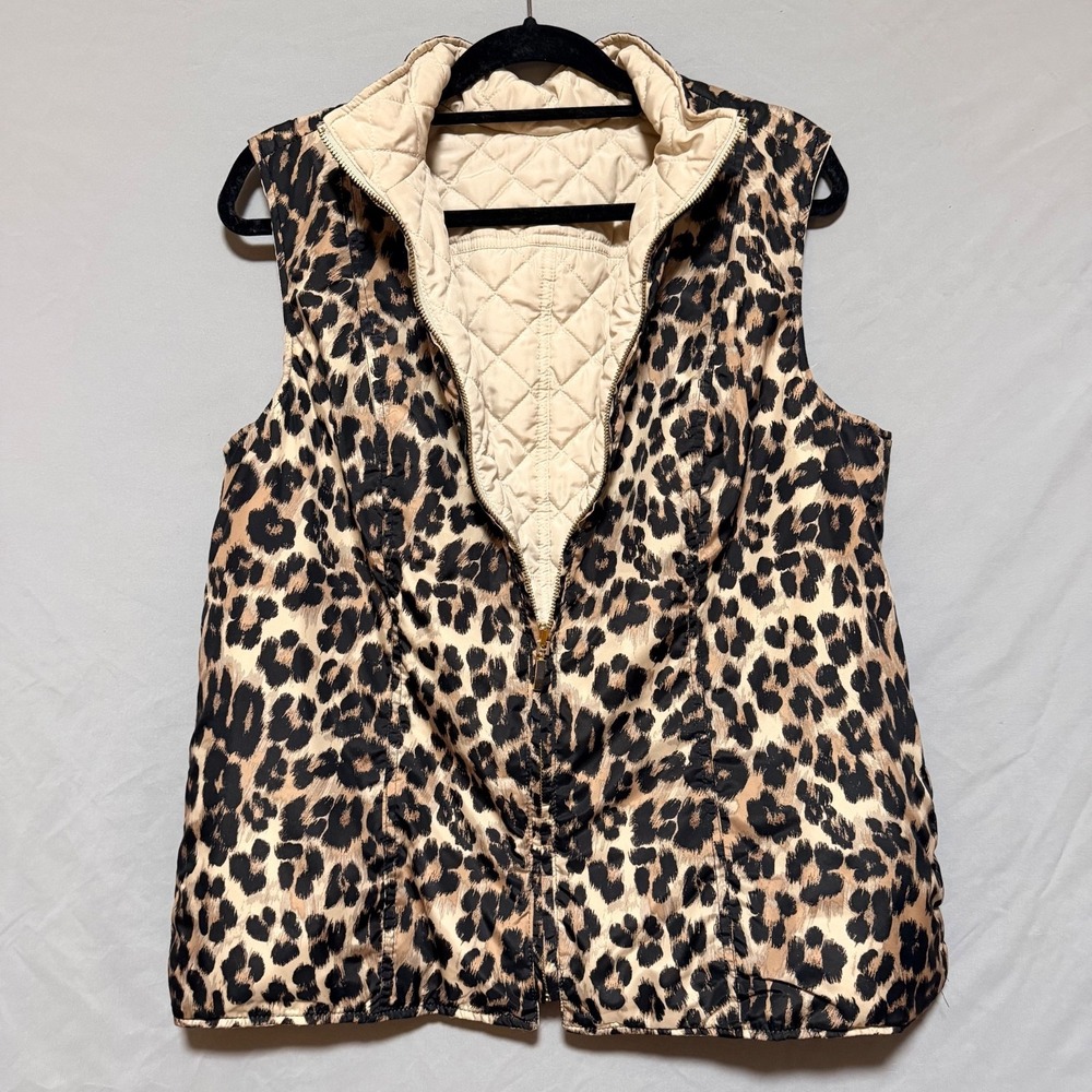 Charter Club Reversible Vest Leopard Print/Beige Soft Pockets Quilted Zip Sz XL - Picture 6 of 13